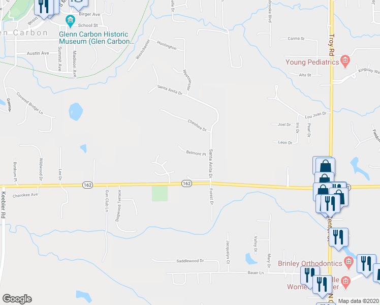 map of restaurants, bars, coffee shops, grocery stores, and more near 199 Belmont Place in Maryville