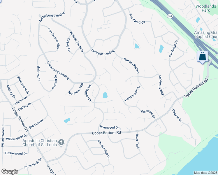 map of restaurants, bars, coffee shops, grocery stores, and more near 2357 Delaware Drive in Saint Charles