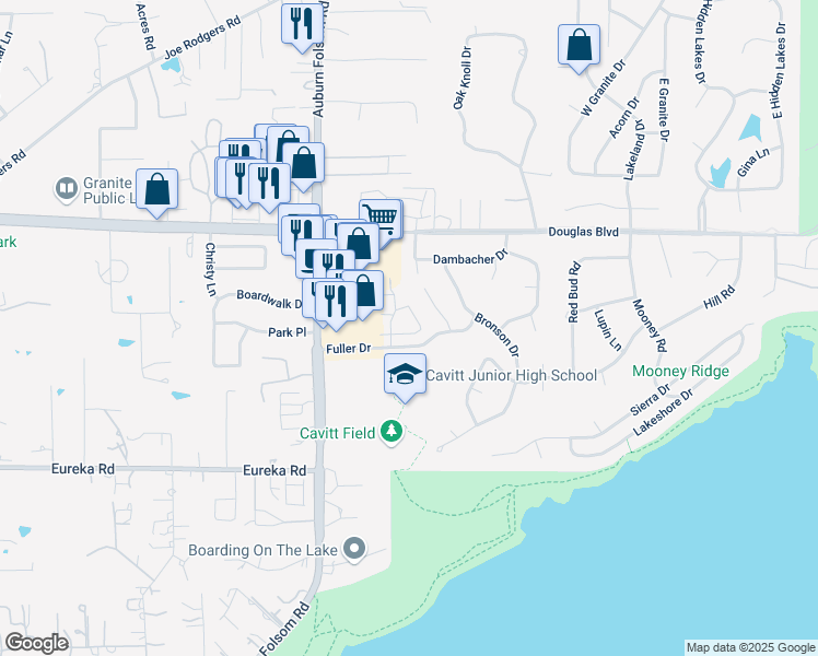 map of restaurants, bars, coffee shops, grocery stores, and more near 7217 Harbor Way in Granite Bay