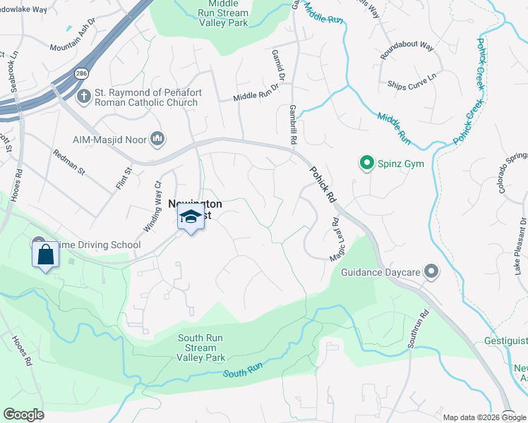 map of restaurants, bars, coffee shops, grocery stores, and more near 7922 Hill Stream Court in Springfield