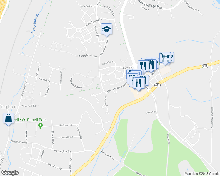 map of restaurants, bars, coffee shops, grocery stores, and more near 6586 Morning Meadow Drive in Alexandria