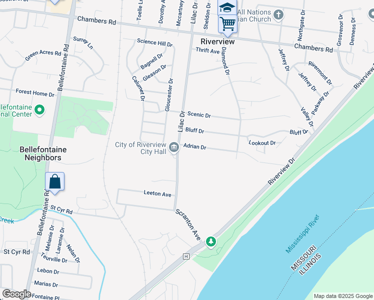 map of restaurants, bars, coffee shops, grocery stores, and more near 484 Adrian Drive in Saint Louis