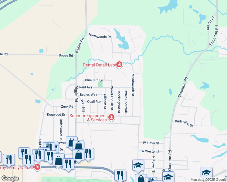 map of restaurants, bars, coffee shops, grocery stores, and more near 533B Wood Thrush Street in Troy