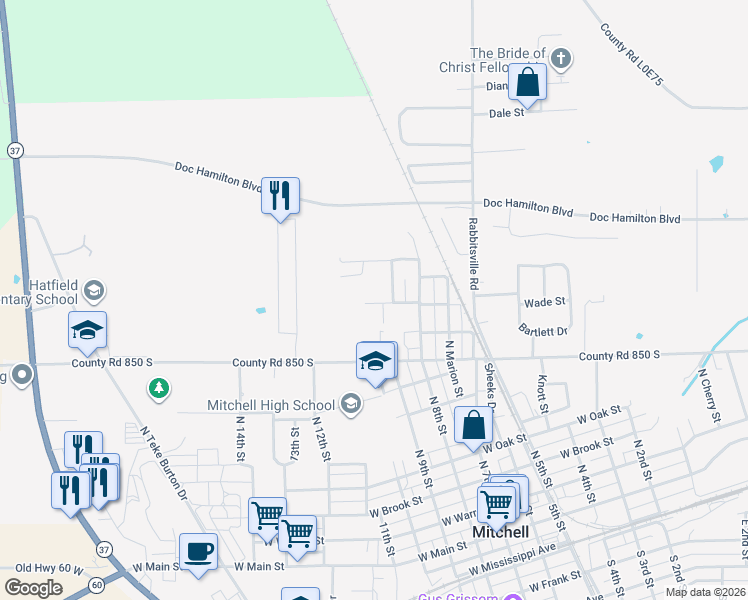 map of restaurants, bars, coffee shops, grocery stores, and more near 1330 West Crandall Street in Mitchell