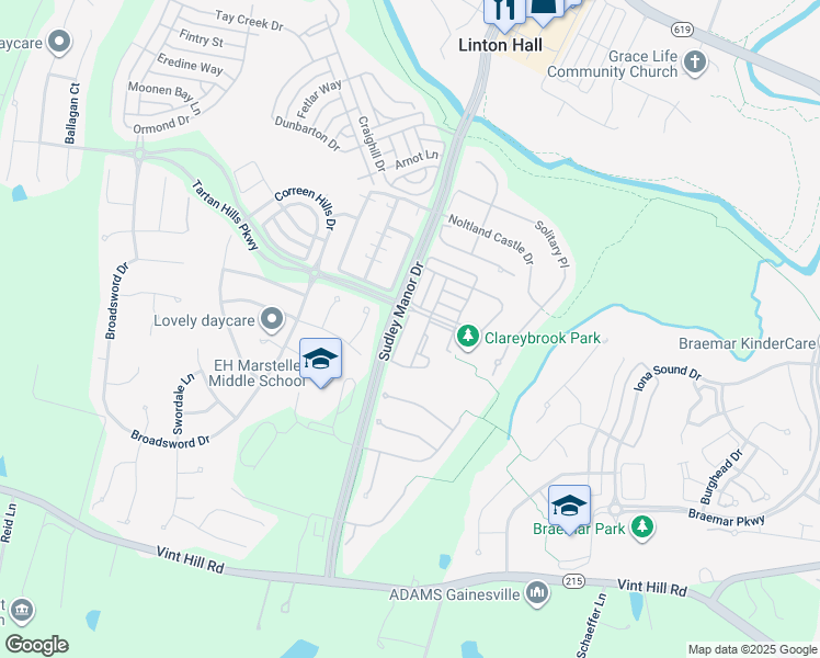 map of restaurants, bars, coffee shops, grocery stores, and more near 12886 Wishing Well Way in Bristow