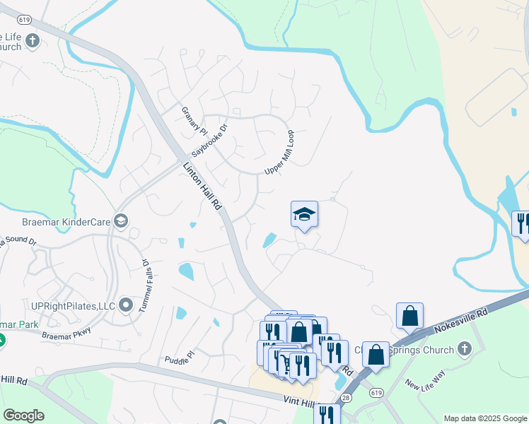 map of restaurants, bars, coffee shops, grocery stores, and more near 12163 Open Meadow Lane in Bristow