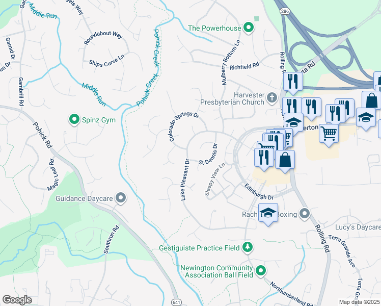 map of restaurants, bars, coffee shops, grocery stores, and more near 7937 Lake Pleasant Drive in Springfield