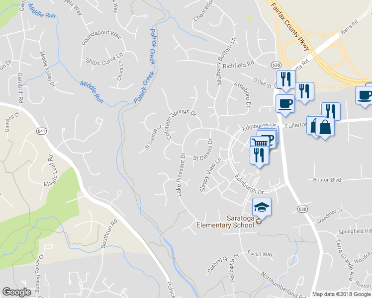 map of restaurants, bars, coffee shops, grocery stores, and more near 7937 Lake Pleasant Drive in Springfield