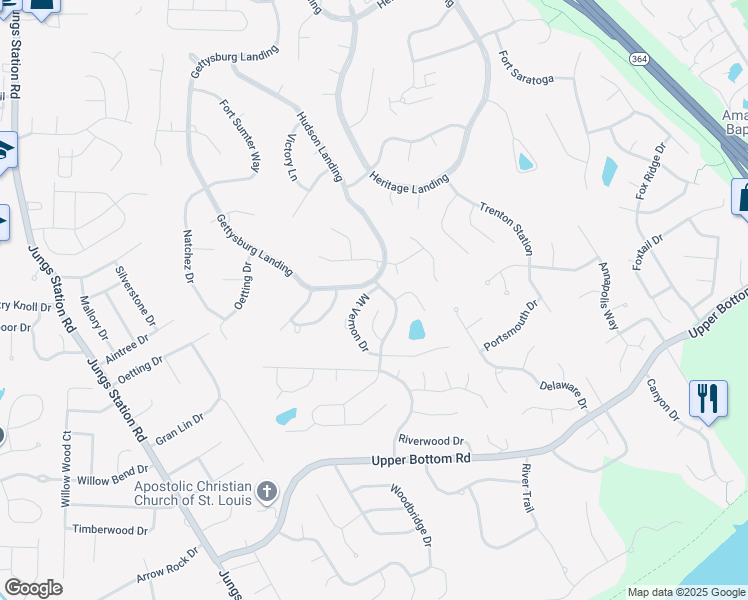 map of restaurants, bars, coffee shops, grocery stores, and more near 351 Senate Court in Saint Charles