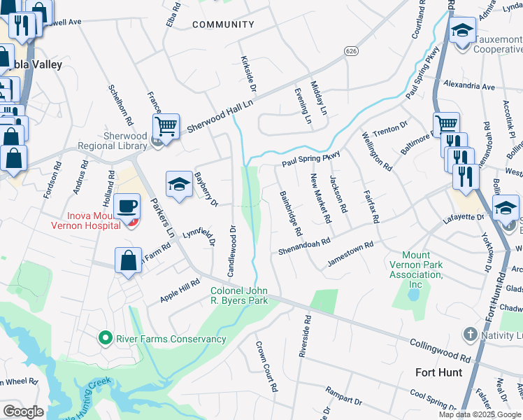 map of restaurants, bars, coffee shops, grocery stores, and more near 8000 Karl Road in Alexandria