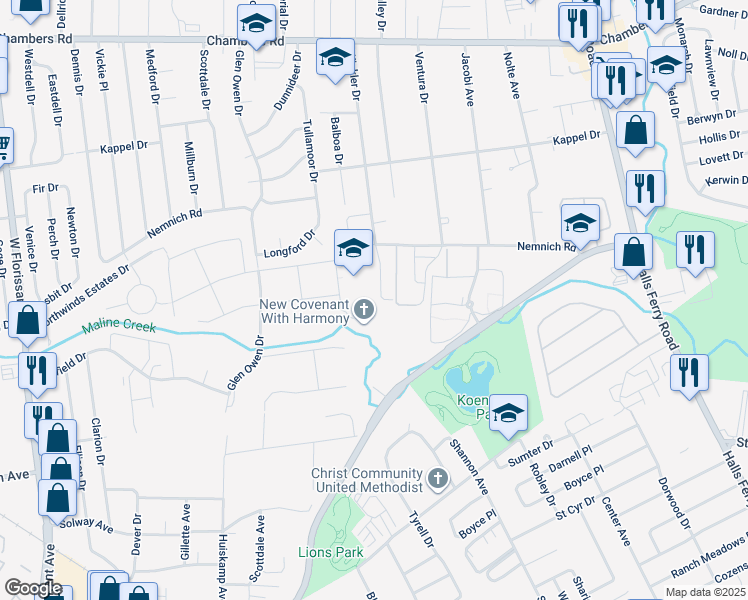 map of restaurants, bars, coffee shops, grocery stores, and more near 9521 Winkler Drive in St. Louis