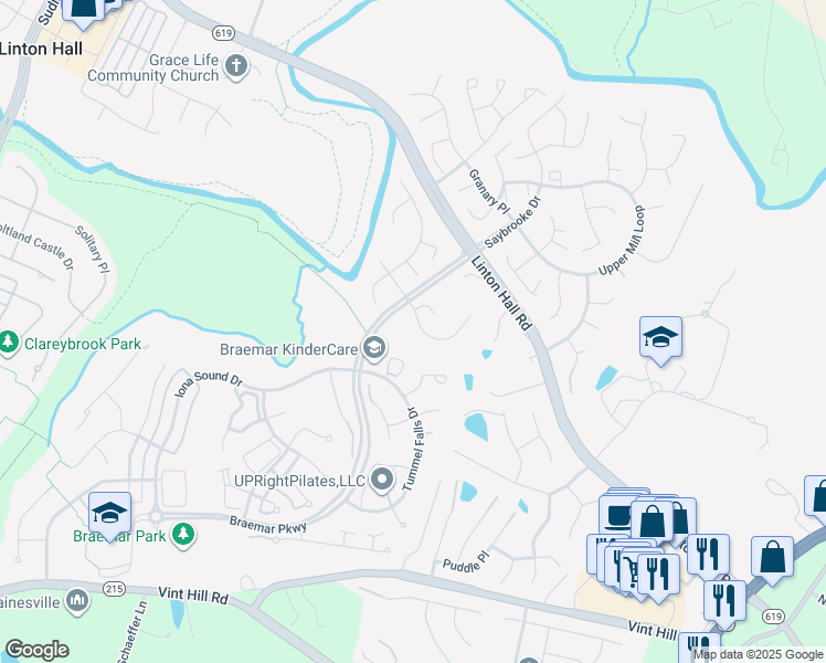 map of restaurants, bars, coffee shops, grocery stores, and more near 9910 Bagpipe Court in Bristow
