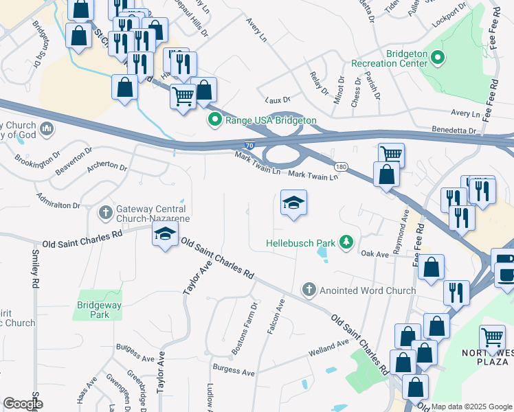 map of restaurants, bars, coffee shops, grocery stores, and more near 3762 Red Hawk Court in Bridgeton