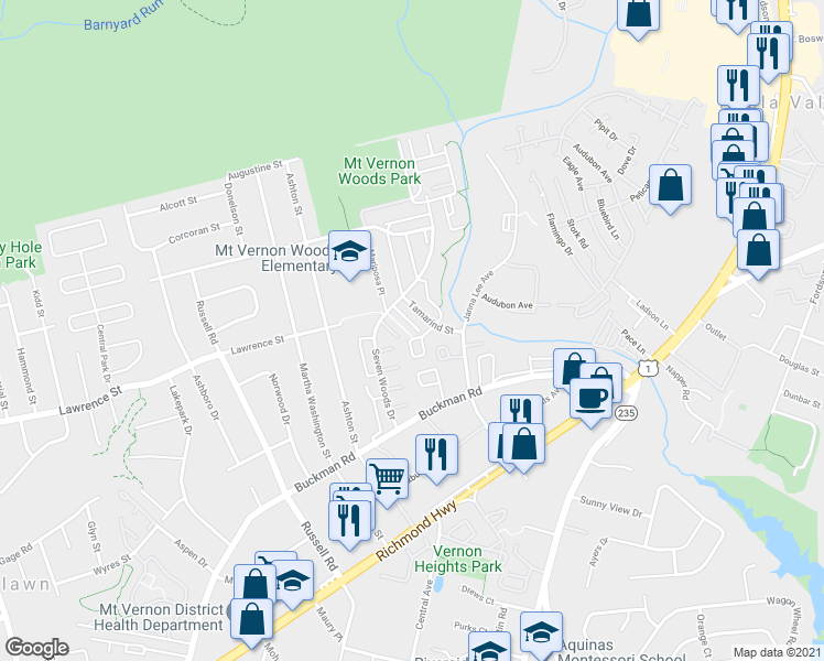 map of restaurants, bars, coffee shops, grocery stores, and more near 3815 Joshua Place in Alexandria