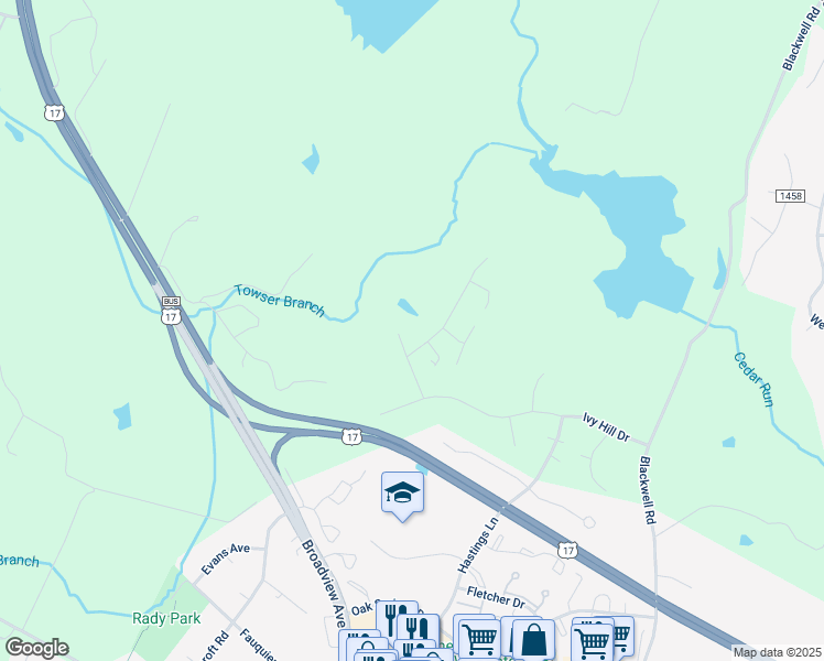 map of restaurants, bars, coffee shops, grocery stores, and more near 7177 Homestead Court in Warrenton