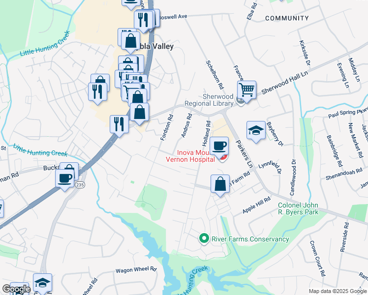 map of restaurants, bars, coffee shops, grocery stores, and more near 2760 Saint Elliott Court in Alexandria