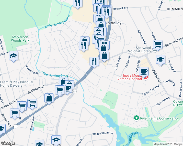 map of restaurants, bars, coffee shops, grocery stores, and more near 7941 Outlet in Alexandria