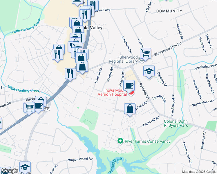 map of restaurants, bars, coffee shops, grocery stores, and more near 2760 Saint Elliott Court in Alexandria