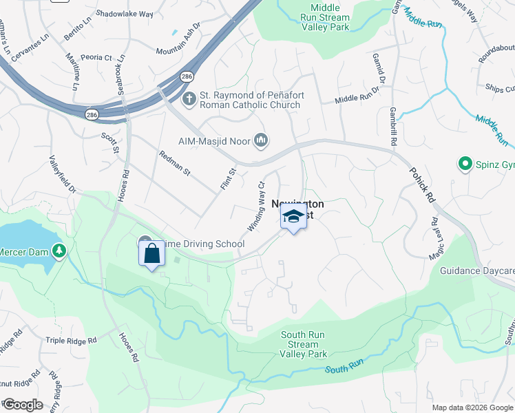 map of restaurants, bars, coffee shops, grocery stores, and more near 8074 Winding Way Court in Springfield