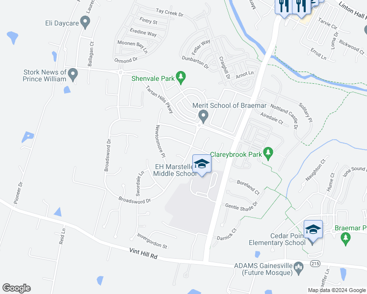 map of restaurants, bars, coffee shops, grocery stores, and more near 13505 Marr Lodge Lane in Bristow