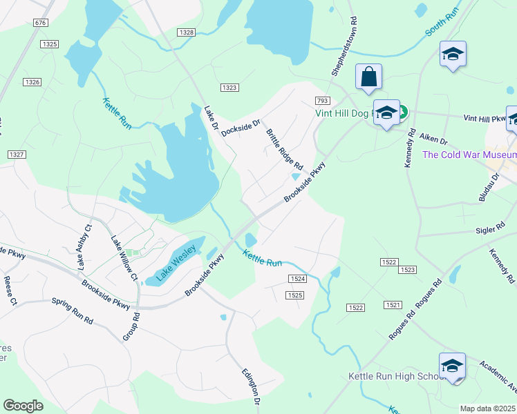map of restaurants, bars, coffee shops, grocery stores, and more near 2223 Pump House Court in Warrenton