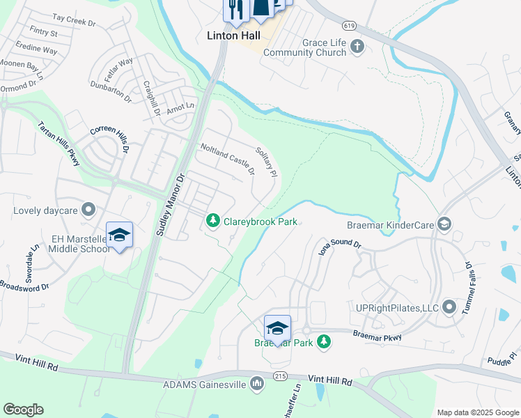 map of restaurants, bars, coffee shops, grocery stores, and more near 9871 Solitary Place in Bristow