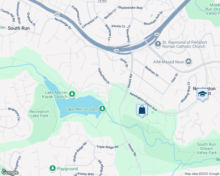 map of restaurants, bars, coffee shops, grocery stores, and more near 8007 Galla Knoll Circle in Springfield