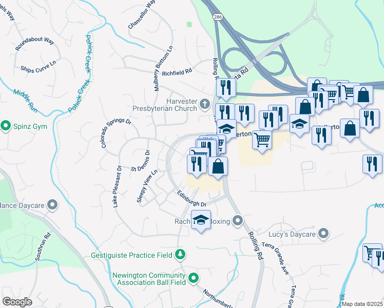 map of restaurants, bars, coffee shops, grocery stores, and more near 7816 Lake Pleasant Drive in Springfield
