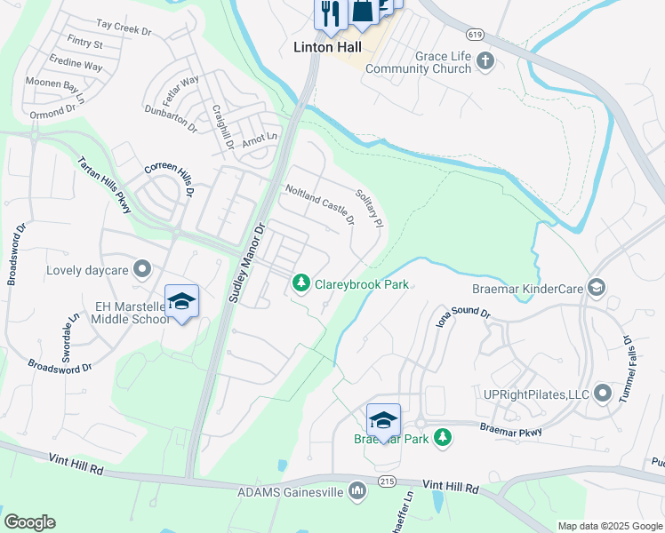 map of restaurants, bars, coffee shops, grocery stores, and more near 9809 Maitland Loop in Bristow