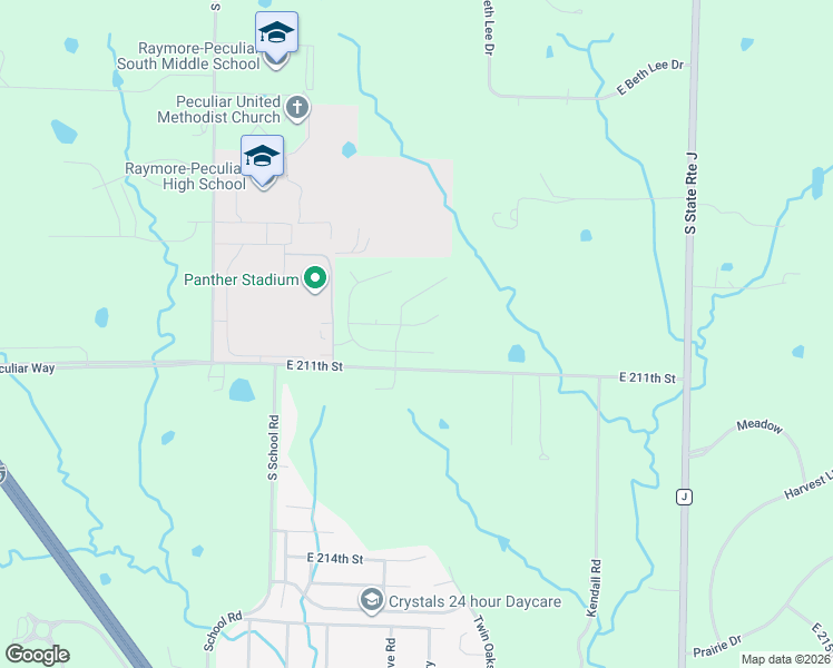 map of restaurants, bars, coffee shops, grocery stores, and more near 12204 Astor Court in Peculiar