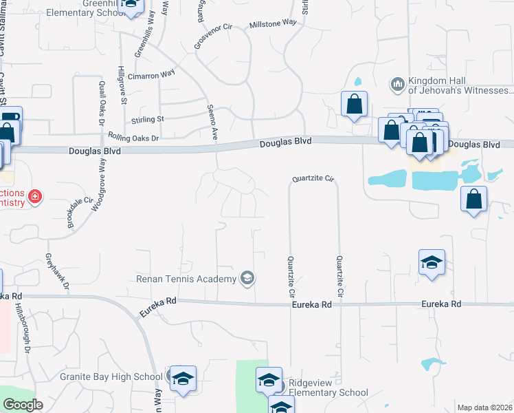 map of restaurants, bars, coffee shops, grocery stores, and more near 8403 Quartzite Circle in Granite Bay