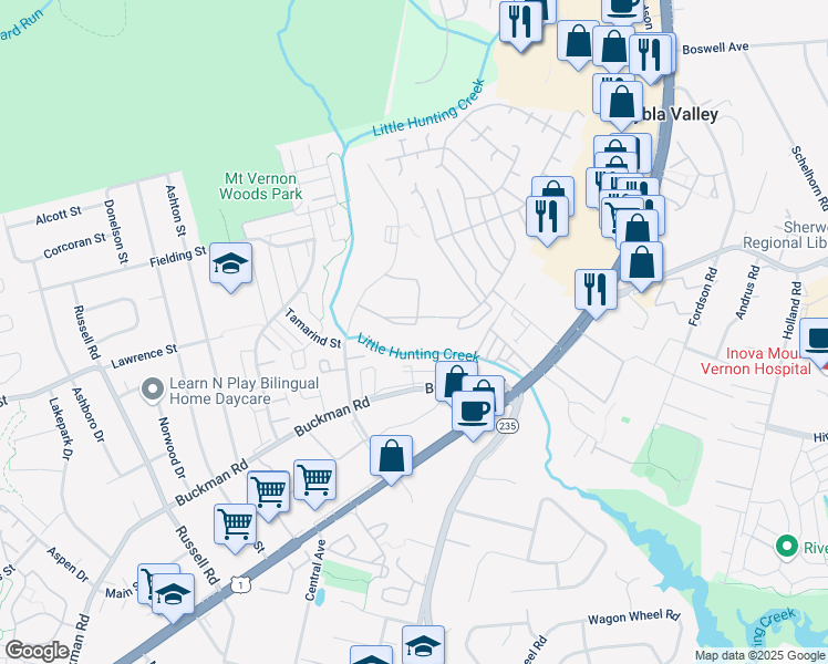 map of restaurants, bars, coffee shops, grocery stores, and more near 7971 Audubon Avenue in Alexandria