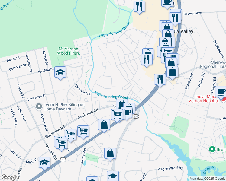 map of restaurants, bars, coffee shops, grocery stores, and more near 7965 Audubon Avenue in Alexandria