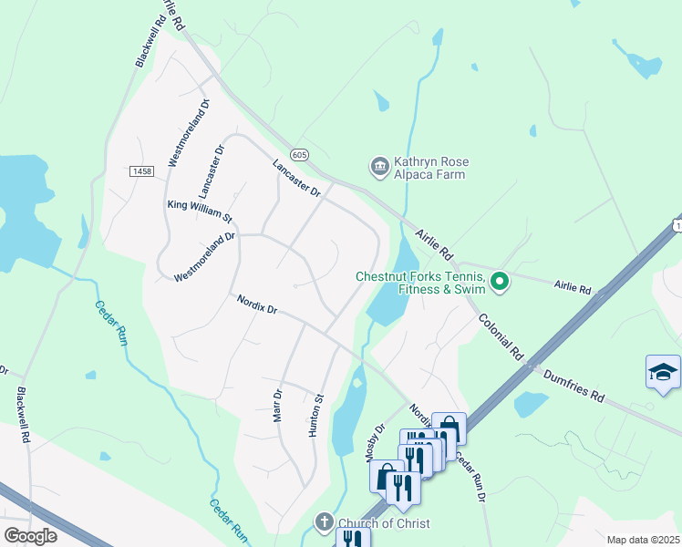 map of restaurants, bars, coffee shops, grocery stores, and more near 7169 Spotsylvania Street in Warrenton