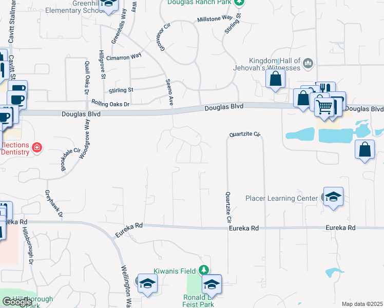 map of restaurants, bars, coffee shops, grocery stores, and more near 8800 Carriage Drive in Granite Bay