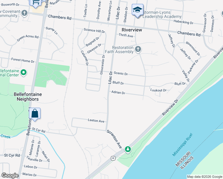 map of restaurants, bars, coffee shops, grocery stores, and more near 492 Adrian Drive in St. Louis
