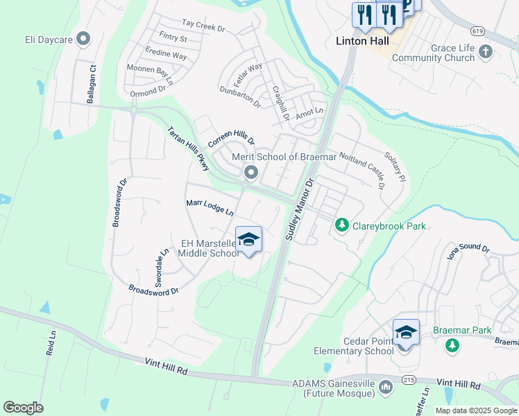 map of restaurants, bars, coffee shops, grocery stores, and more near 9909 Fisherford Court in Bristow
