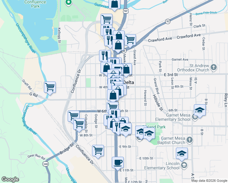 map of restaurants, bars, coffee shops, grocery stores, and more near 449 Main St in Delta