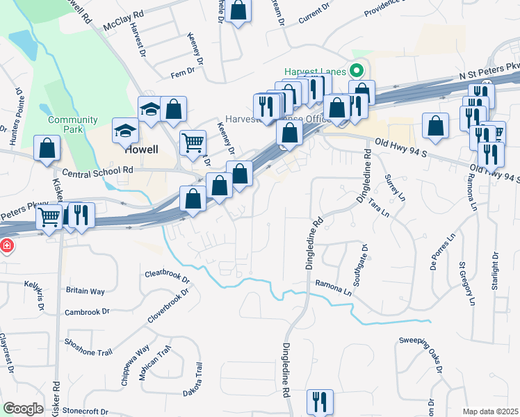 map of restaurants, bars, coffee shops, grocery stores, and more near 1510 Park Ashwood Court in St. Peters