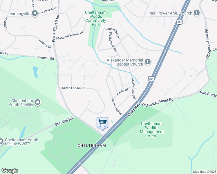map of restaurants, bars, coffee shops, grocery stores, and more near 10801 Westwood Drive in Cheltenham