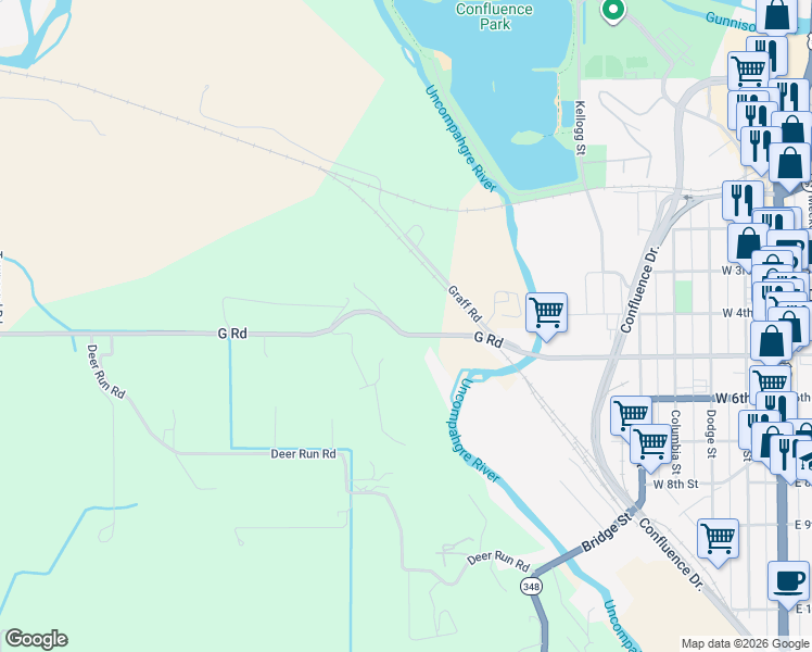 map of restaurants, bars, coffee shops, grocery stores, and more near 14885 G Road in Delta