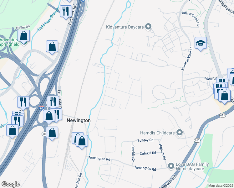 map of restaurants, bars, coffee shops, grocery stores, and more near 6833 Hill Park Drive in Lorton