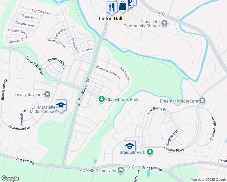 map of restaurants, bars, coffee shops, grocery stores, and more near 9799 Maitland Loop in Bristow