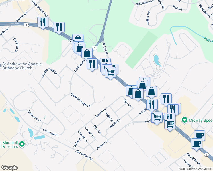 map of restaurants, bars, coffee shops, grocery stores, and more near 1416 Delaware 1 in Lewes