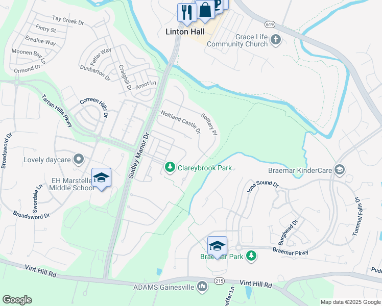 map of restaurants, bars, coffee shops, grocery stores, and more near 9799 Maitland Loop in Bristow