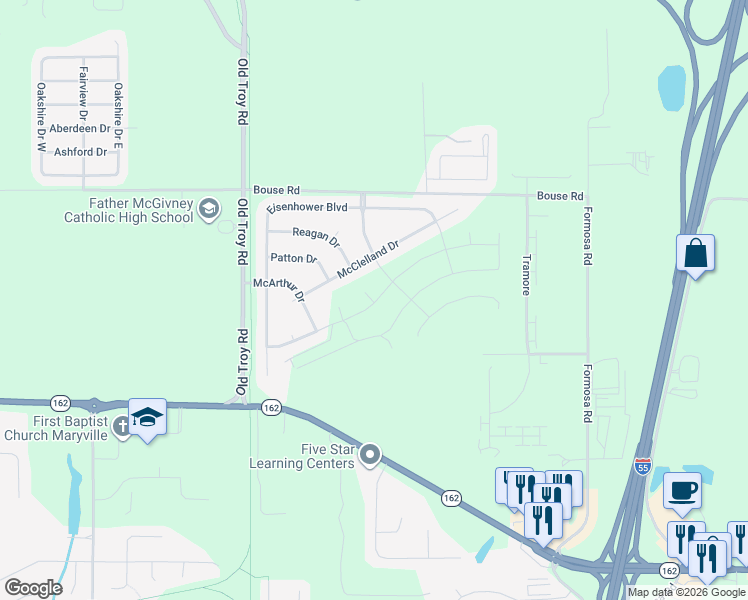 map of restaurants, bars, coffee shops, grocery stores, and more near 217 McClelland Drive in Troy