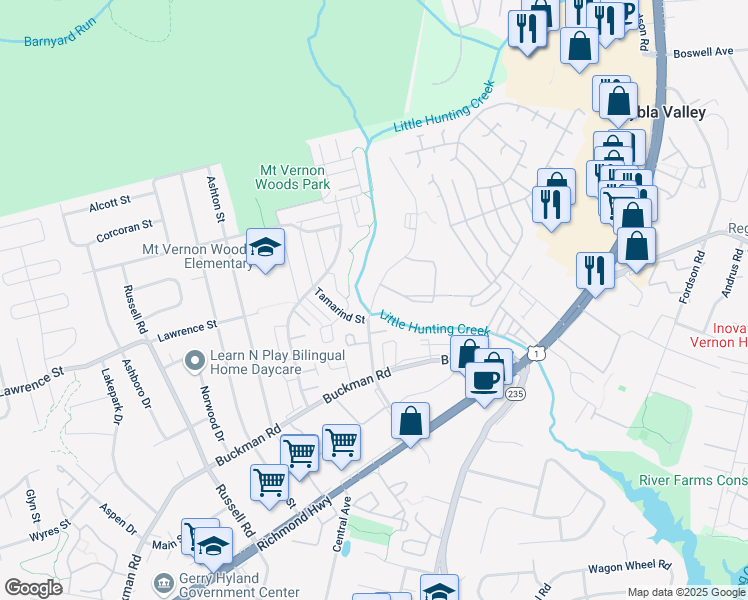 map of restaurants, bars, coffee shops, grocery stores, and more near Janna Lee Avenue in Fairfax County