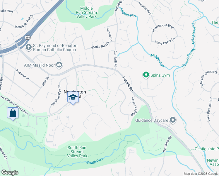 map of restaurants, bars, coffee shops, grocery stores, and more near 7953 Gambrill Court in Springfield