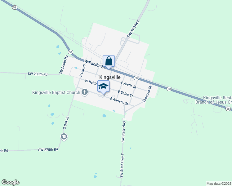 map of restaurants, bars, coffee shops, grocery stores, and more near 104 East Baltic Street in Kingsville