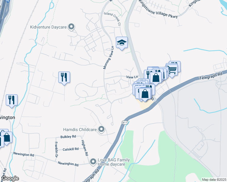 map of restaurants, bars, coffee shops, grocery stores, and more near 6609 Morning View Court in Alexandria